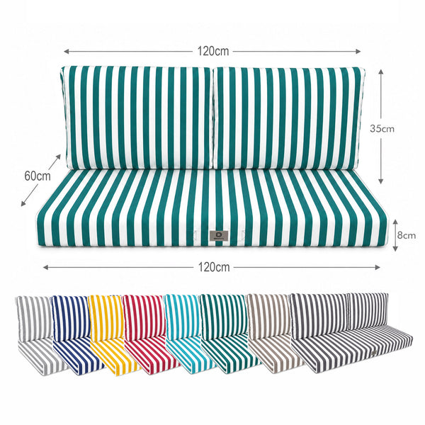 Set Cuscini Salotto da Giardino 120x60 Riga Verde - Premium 270g (1 Seduta + 2 Schienali)