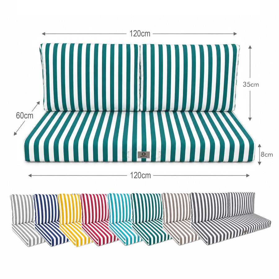 Set Cuscini Salotto da Giardino 120x60 Riga Verde - Premium 270g (1 Seduta + 2 Schienali)
