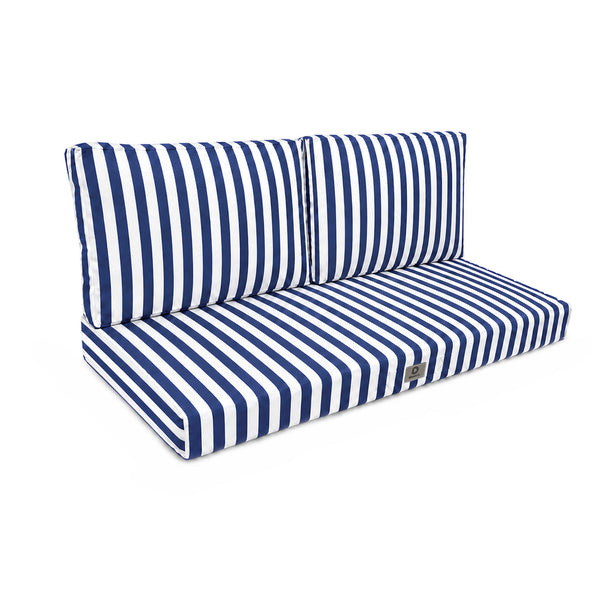 Set Cuscini Salotto da Giardino 100x50 Riga Blu Navy - Premium 270g (1 Seduta + 2 Schienali)