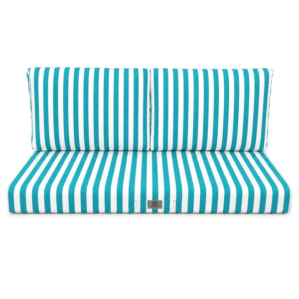 Set Cuscini Salotto da Giardino 100x50 Riga Turchese - Premium 270g (1 Seduta + 2 Schienali)