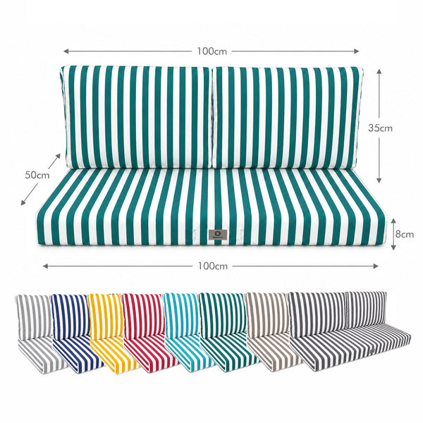 Set Cuscini Salotto da Giardino 100x50 Riga Verde - Premium 270g (1 Seduta + 2 Schienali)
