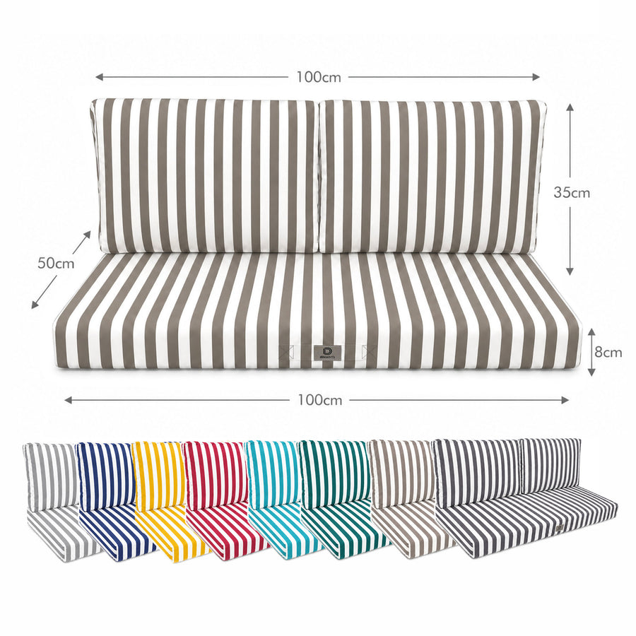 Set Cuscini Salotto da Giardino 100x50 Riga Beige - Premium 270g (1 Seduta + 2 Schienali)