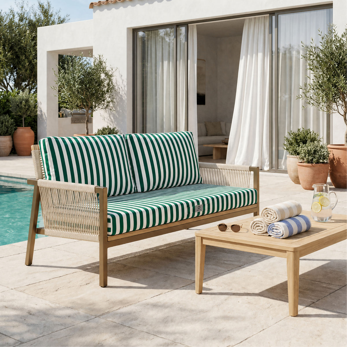 Set Cuscini Salotto da Giardino 120x60 Riga Verde – Premium 270g (1 Seduta + 2 Schienali)