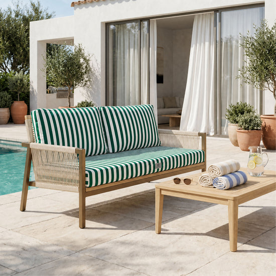 Set Cuscini Salotto da Giardino 120x60 Riga Verde - Premium 270g (1 Seduta + 2 Schienali)