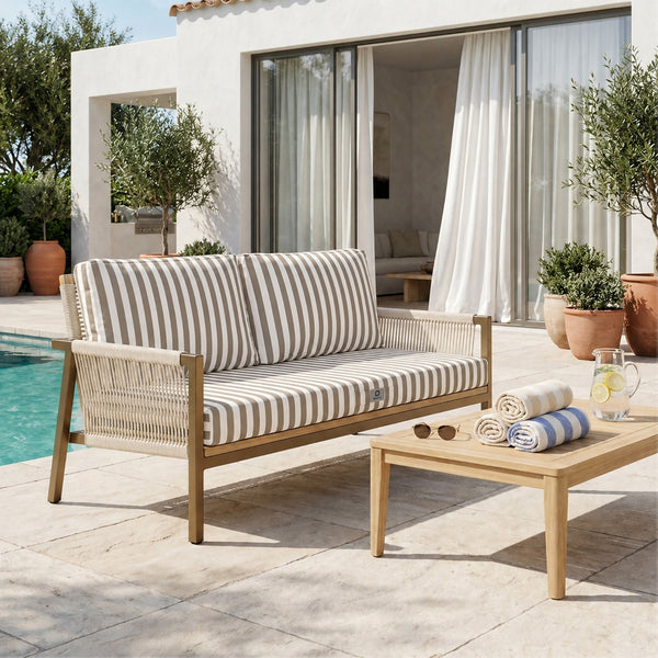 Set Cuscini Salotto da Giardino 120x60 Riga Beige - Premium 270g (1 Seduta + 2 Schienali)