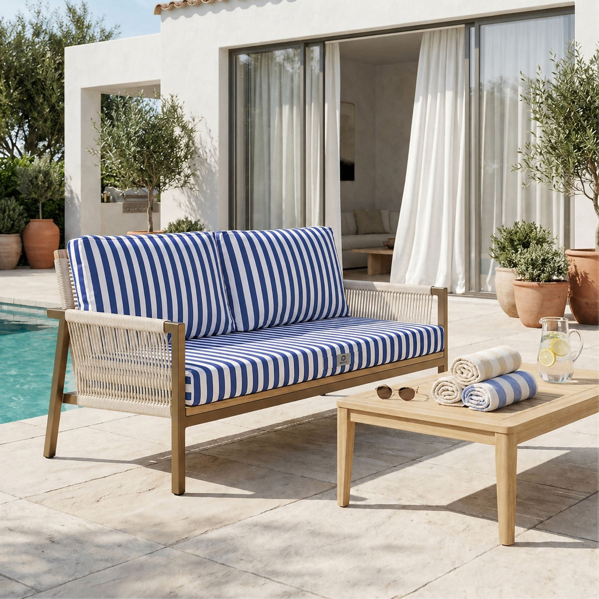 Set Cuscini Salotto da Giardino 120x60 Riga Blu Navy – Premium 270g (1 Seduta + 2 Schienali)