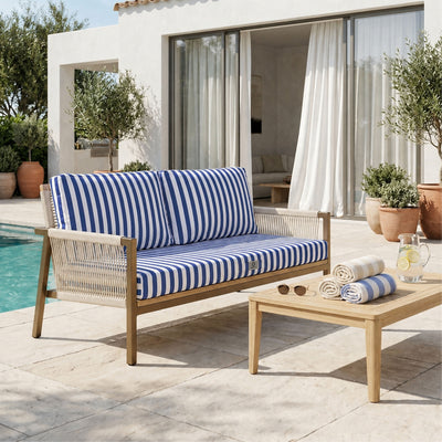 Set Cuscini Salotto da Giardino 100x50 Riga Blu Navy - Premium 270g (1 Seduta + 2 Schienali)