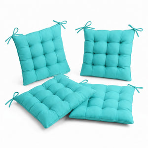 Set di 4 Cuscini per Sedia 40x40 Blu Caraibi - Interno ed Esterno (Idrorepellente con Lacci)