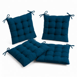 Set di 4 Cuscini per Sedia 40x40 Blu Petrolio - Interno ed Esterno (Idrorepellente con Lacci)