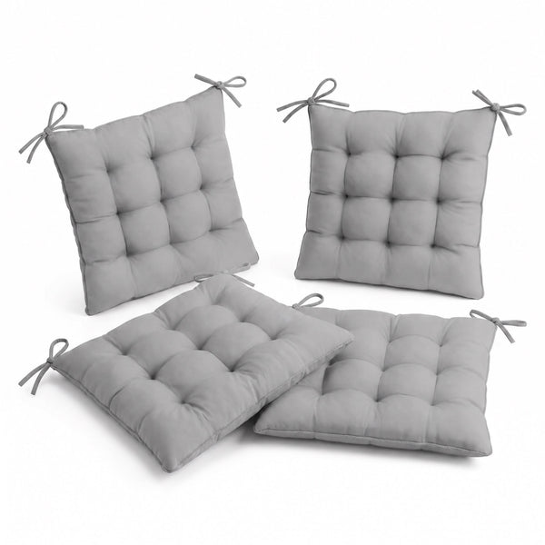 Set di 4 Cuscini per Sedia 40x40 Grigio Chiaro - Interno ed Esterno (Idrorepellente con Lacci)