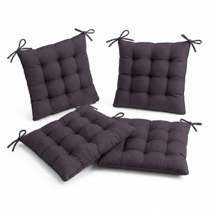 Set di 4 Cuscini per Sedia 40x40 Grigio Carbone - Interno ed Esterno (Idrorepellente con Lacci)