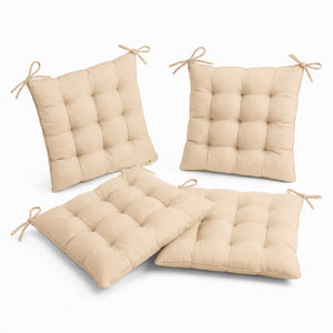 Set di 4 Cuscini per Sedia 40x40 Beige - Interno ed Esterno (Idrorepellente con Lacci)