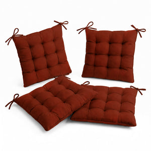 Set di 4 Cuscini per Sedia 40x40 Terracotta - Interno ed Esterno (Idrorepellente con Lacci)