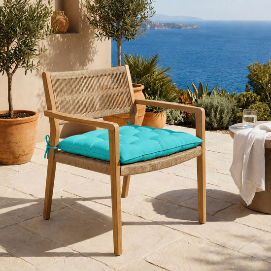 Set di 4 Cuscini per Sedia 40x40 Blu Caraibi - Interno ed Esterno (Idrorepellente con Lacci)