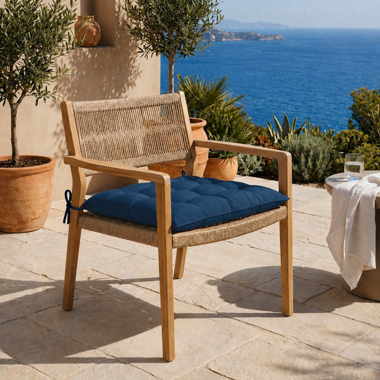 Set di 4 Cuscini per Sedia 40x40 Blu Petrolio - Interno ed Esterno (Idrorepellente con Lacci)