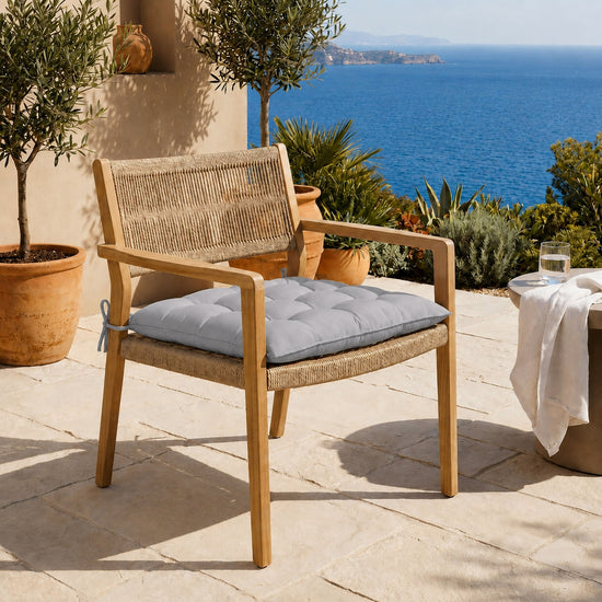 Set di 4 Cuscini per Sedia 40x40 Grigio Chiaro - Interno ed Esterno (Idrorepellente con Lacci)