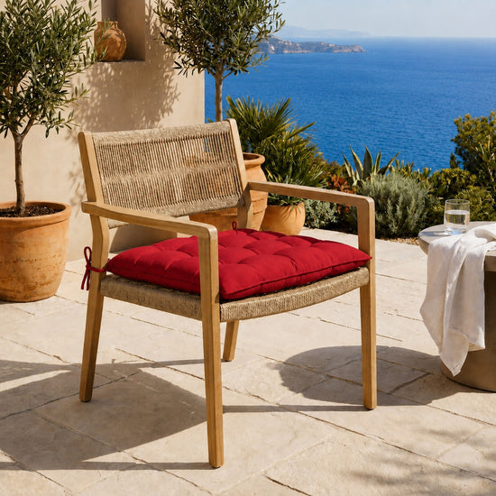 Set di 4 Cuscini per Sedia 40x40 Rosso Peperoncino - Interno ed Esterno (Idrorepellente con Lacci)