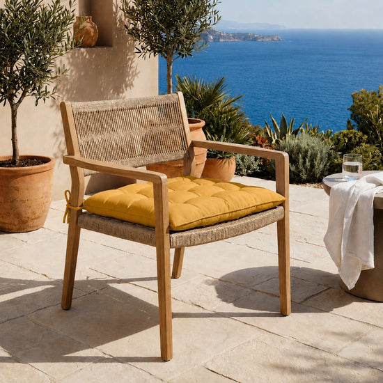 Set di 4 Cuscini per Sedia 40x40 Giallo Miele - Interno ed Esterno (Idrorepellente con Lacci)