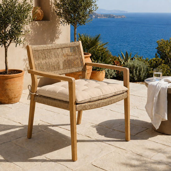 Set di 4 Cuscini per Sedia 40x40 Beige - Interno ed Esterno (Idrorepellente con Lacci)