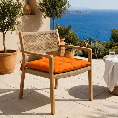 Set di 4 Cuscini per Sedia 40x40 Arancione - Interno ed Esterno (Idrorepellente con Lacci)