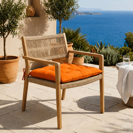 Set di 4 Cuscini per Sedia 40x40 Arancione - Interno ed Esterno (Idrorepellente con Lacci)