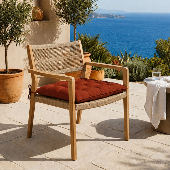 Set di 4 Cuscini per Sedia 40x40 Terracotta - Interno ed Esterno (Idrorepellente con Lacci)