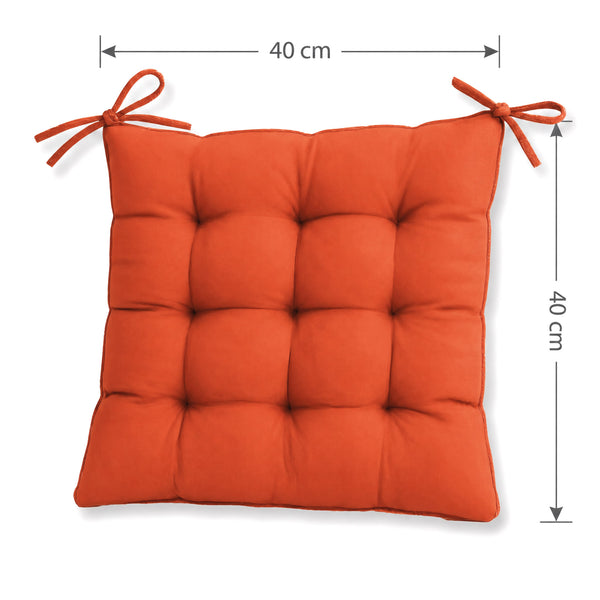 Set di 4 Cuscini per Sedia 40x40 Arancione - Interno ed Esterno (Idrorepellente con Lacci)
