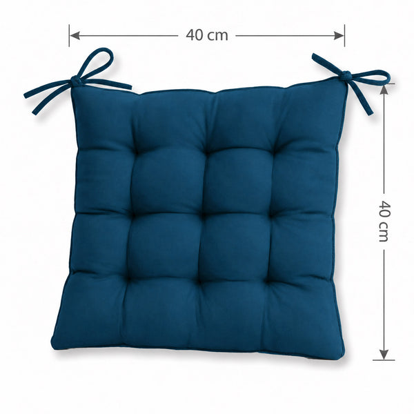 Set di 4 Cuscini per Sedia 40x40 Blu Petrolio - Interno ed Esterno (Idrorepellente con Lacci)
