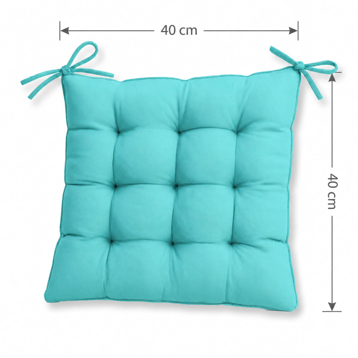 Set di 4 Cuscini per Sedia 40x40 Blu Caraibi - Interno ed Esterno (Idrorepellente con Lacci) – schema con le misure