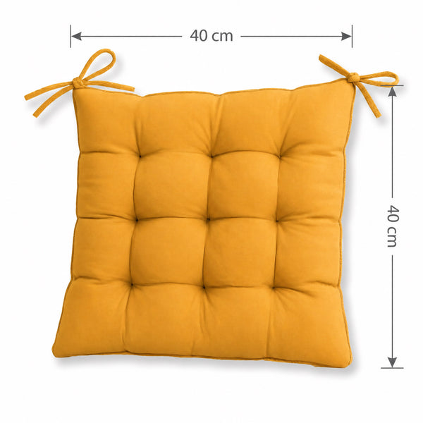 Set di 4 Cuscini per Sedia 40x40 Giallo Miele - Interno ed Esterno (Idrorepellente con Lacci)