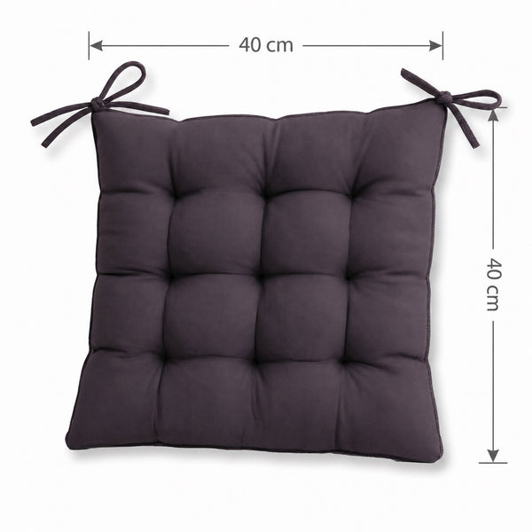 Set di 4 Cuscini per Sedia 40x40 Grigio Carbone - Interno ed Esterno (Idrorepellente con Lacci)