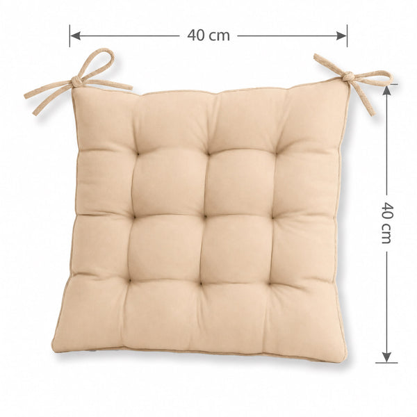 Set di 4 Cuscini per Sedia 40x40 Beige - Interno ed Esterno (Idrorepellente con Lacci)