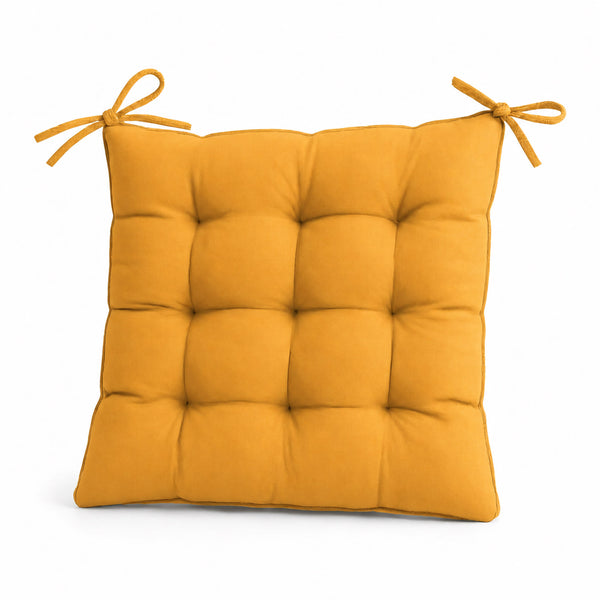 Set di 4 Cuscini per Sedia 40x40 Giallo Miele - Interno ed Esterno (Idrorepellente con Lacci)