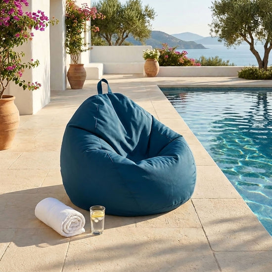 Pouf a Pera XL 110x120 Blu Petrolio - Sfoderabile & Impermeabile (Garni Perle)