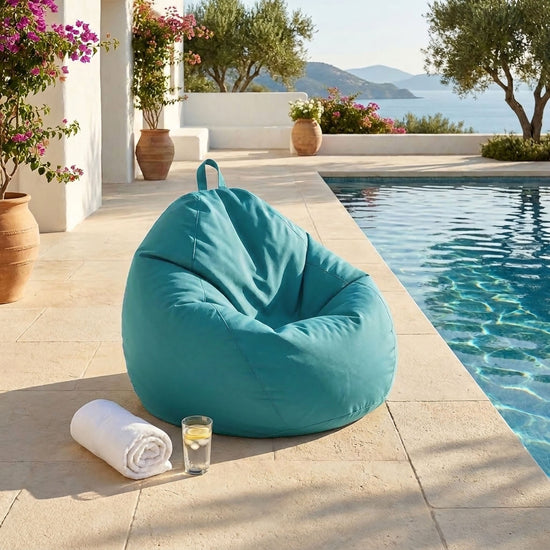 Pouf a Pera XL 110x120 Blu Caraibi - Sfoderabile & Impermeabile (Garni Perle)