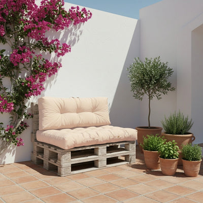 Ensemble de 3 coussins palette beige pour fauteuils et canapés, imperméables et épais de 15 cm, par Deco-arts.fr