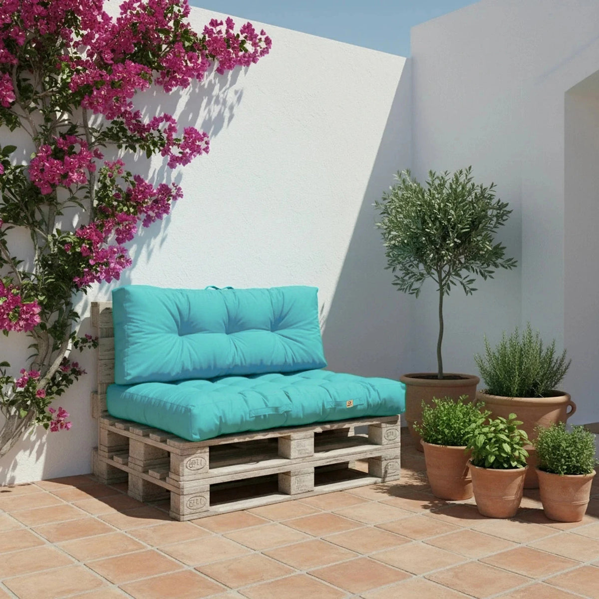 Set Cuscini Pallet 120x80 Blu Caraibi – Impermeabile & Spesso 15cm