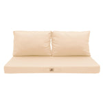 Ensemble de coussins de salon jardin beige 100x50 cm, déhoussables et anti-UV pour fauteuils et canapés.