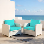Ensemble de coussins pour salon de jardin 50x50 cm en tissu déhoussable et anti-UV de couleur bleu Caraïbes, pour fauteuils et canapés.