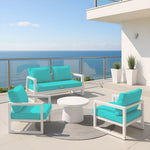 Ensemble de coussins de salon jardin 50x50 cm bleu Caraïbes, déhoussables et anti-UV pour fauteuils et canapés.