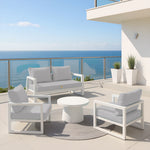 Coussins pour fauteuils et canapés de salon jardin en gris galet, déhoussables et anti-UV, assortis pour assise et dossier.