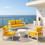 Coussins pour fauteuils et canapés de jardin, ensemble jaune 50x50 cm, déhoussables et anti-UV, pour salon extérieur.