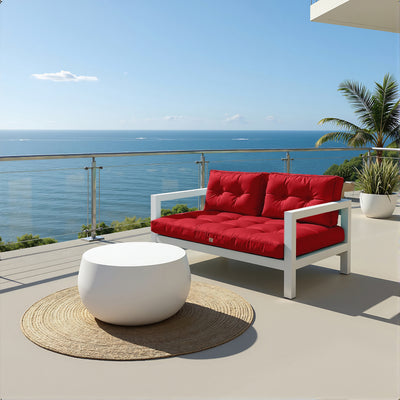 Coussins capitonnés rouges pour banquette, épaisseur 15cm, incluant 1 assise et 2 dossiers, Deco-arts.fr.