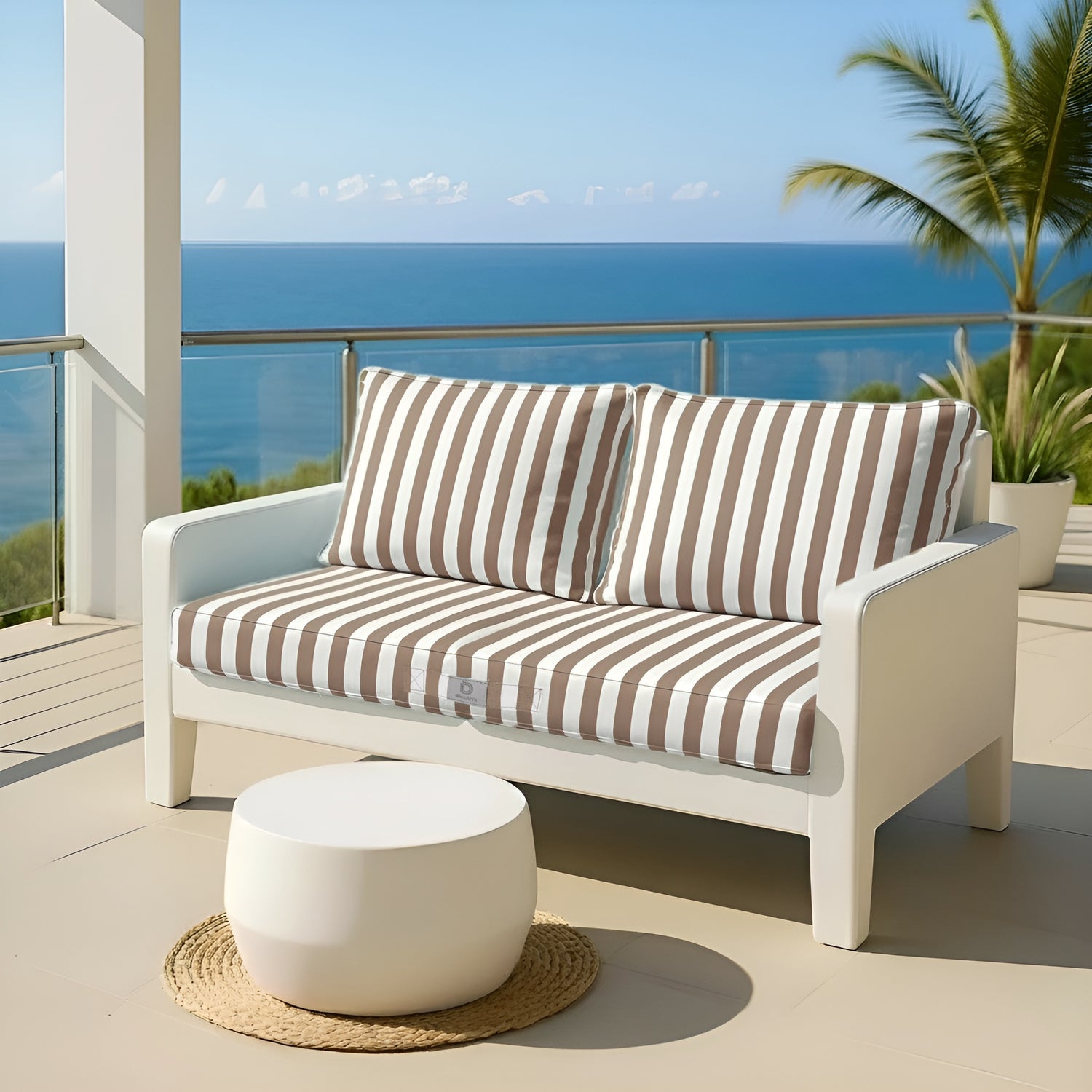 Coussins pour salon de jardin déhoussable 120x60cm - Rayure Beige - Deco-arts.fr