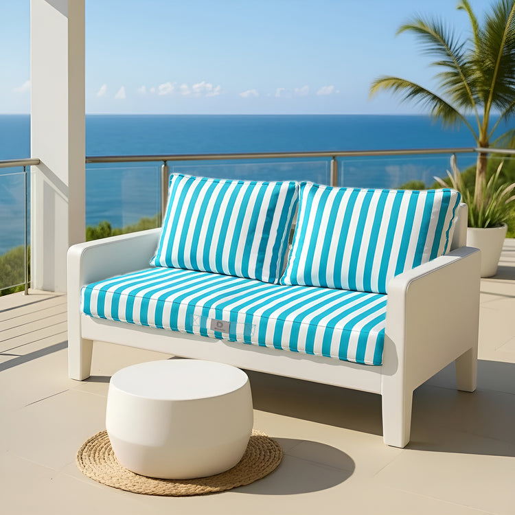 Coussins pour salon de jardin déhoussable 120x60cm - Rayure Turquoise - Deco-arts.fr