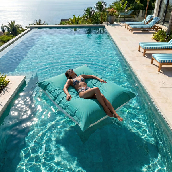 Fodera Pouf Galleggiante XXL 180x140 Blu Caraibi - (Fodera da Riempire - Spécial Piscina)
