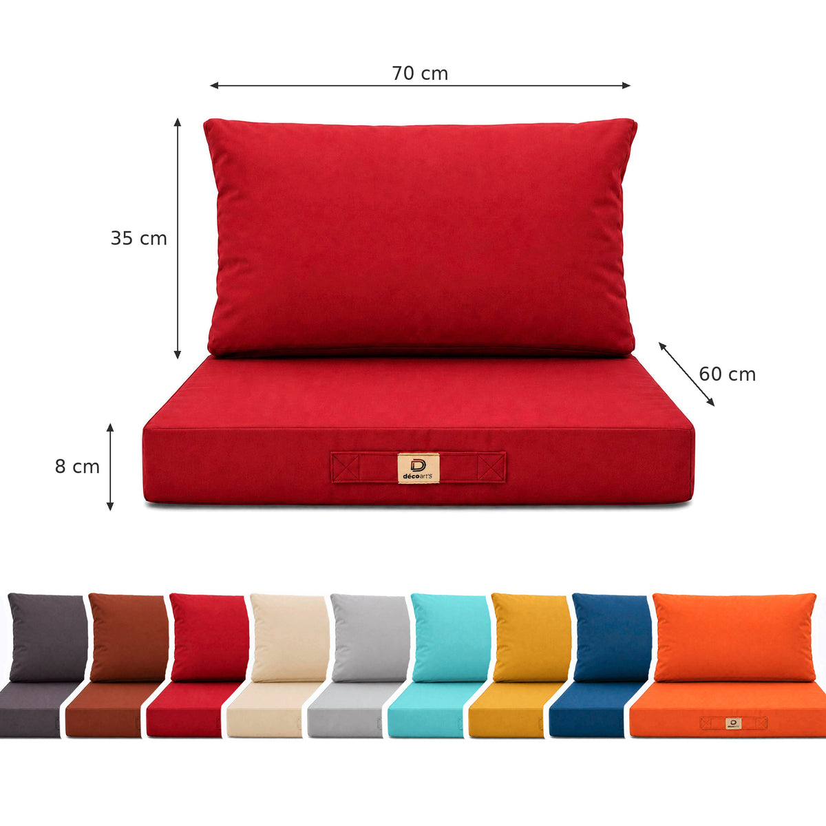 Set Cuscini Salotto da Giardino 60x70 Rosso - Sfoderabile & Anti-UV (Seduta + Schienale) – schema con le misure