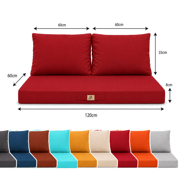 Set Cuscini Salotto da Giardino 120x60 Rosso - Sfoderabile & Anti-UV (1 Seduta + 2 Schienali)