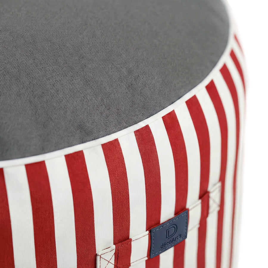 Pouf Rotondo Righe Rosso, imbottitura in perle e fibre di poliestere