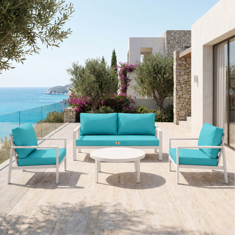 Set Cuscini Salotto da Giardino 50x50 Blu Caraibi, certificato OEKO-TEX